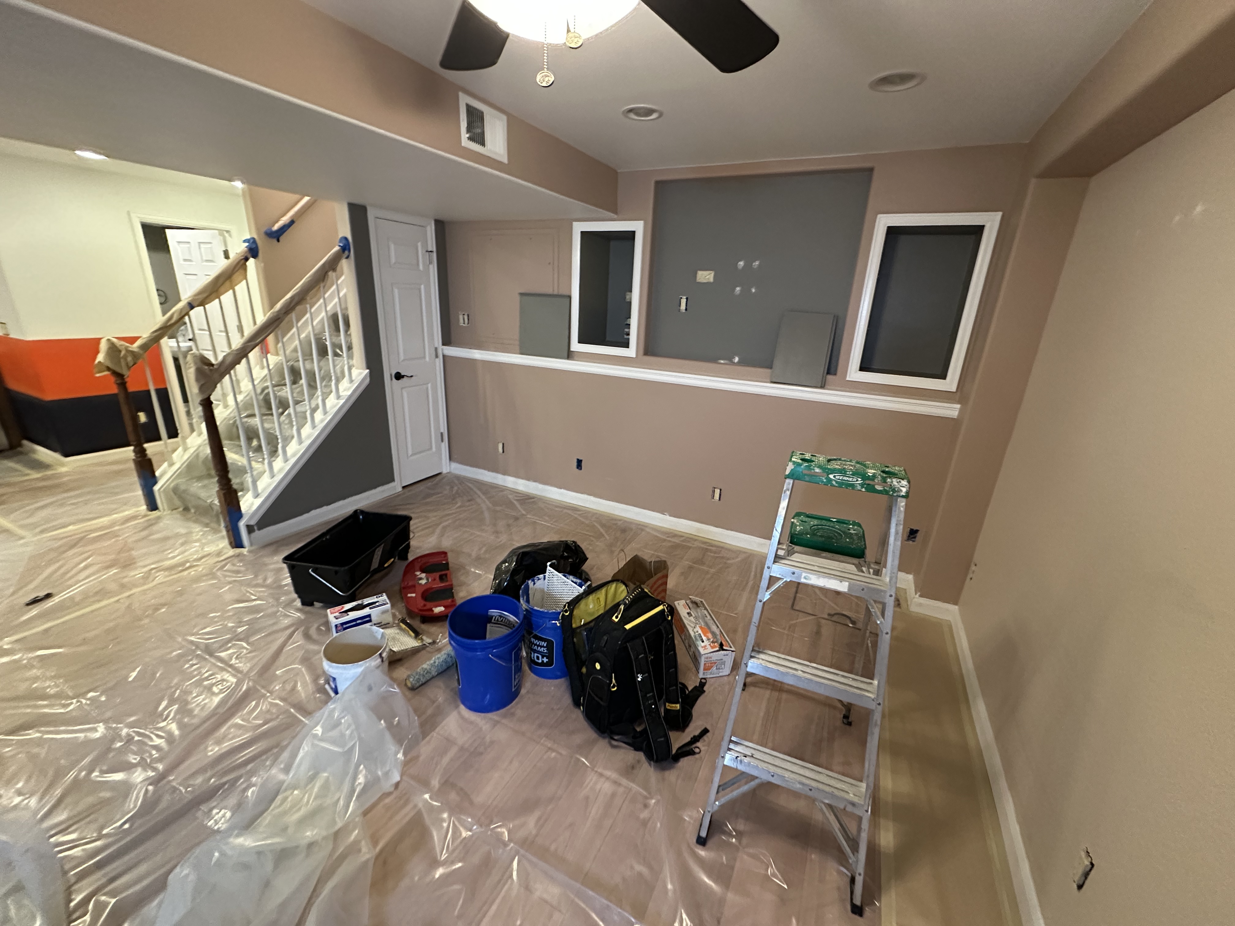 Basement Renovation - Tan Walls and Ceiling Work